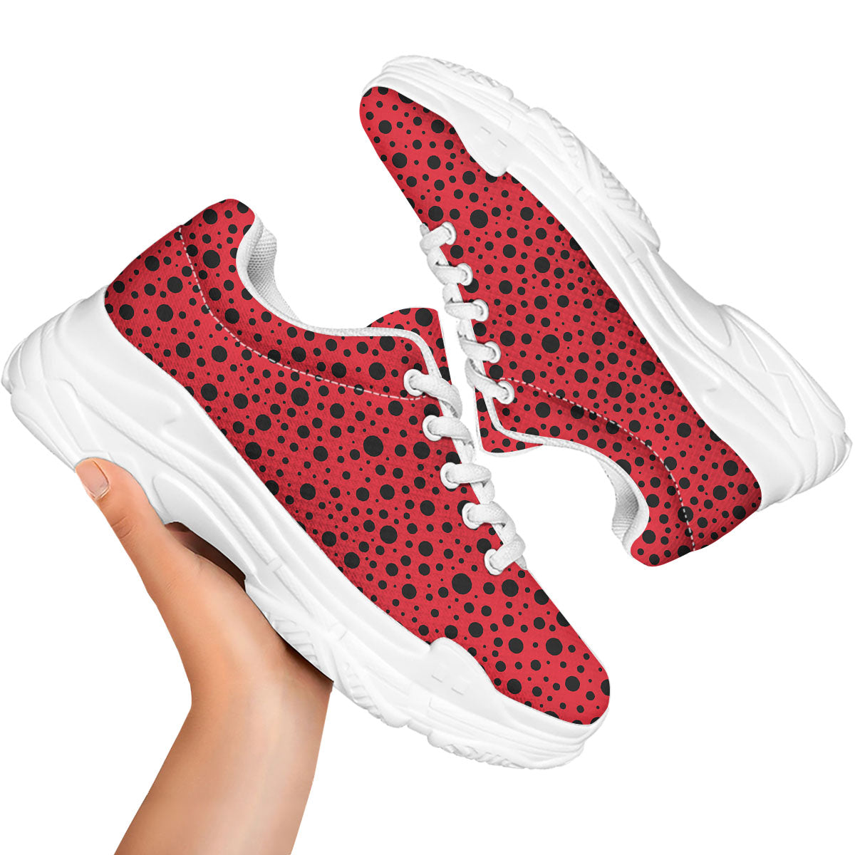 Ladybird Black Spots Print Pattern White Chunky Shoes-grizzshop