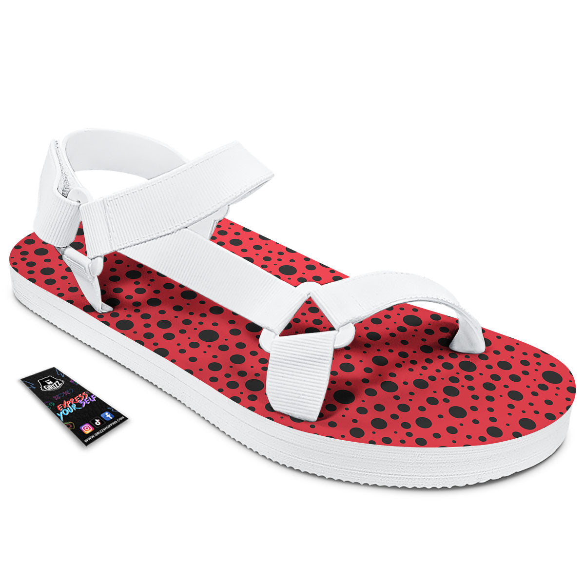 Ladybird Black Spots Print Pattern White Open Toe Sandals-grizzshop