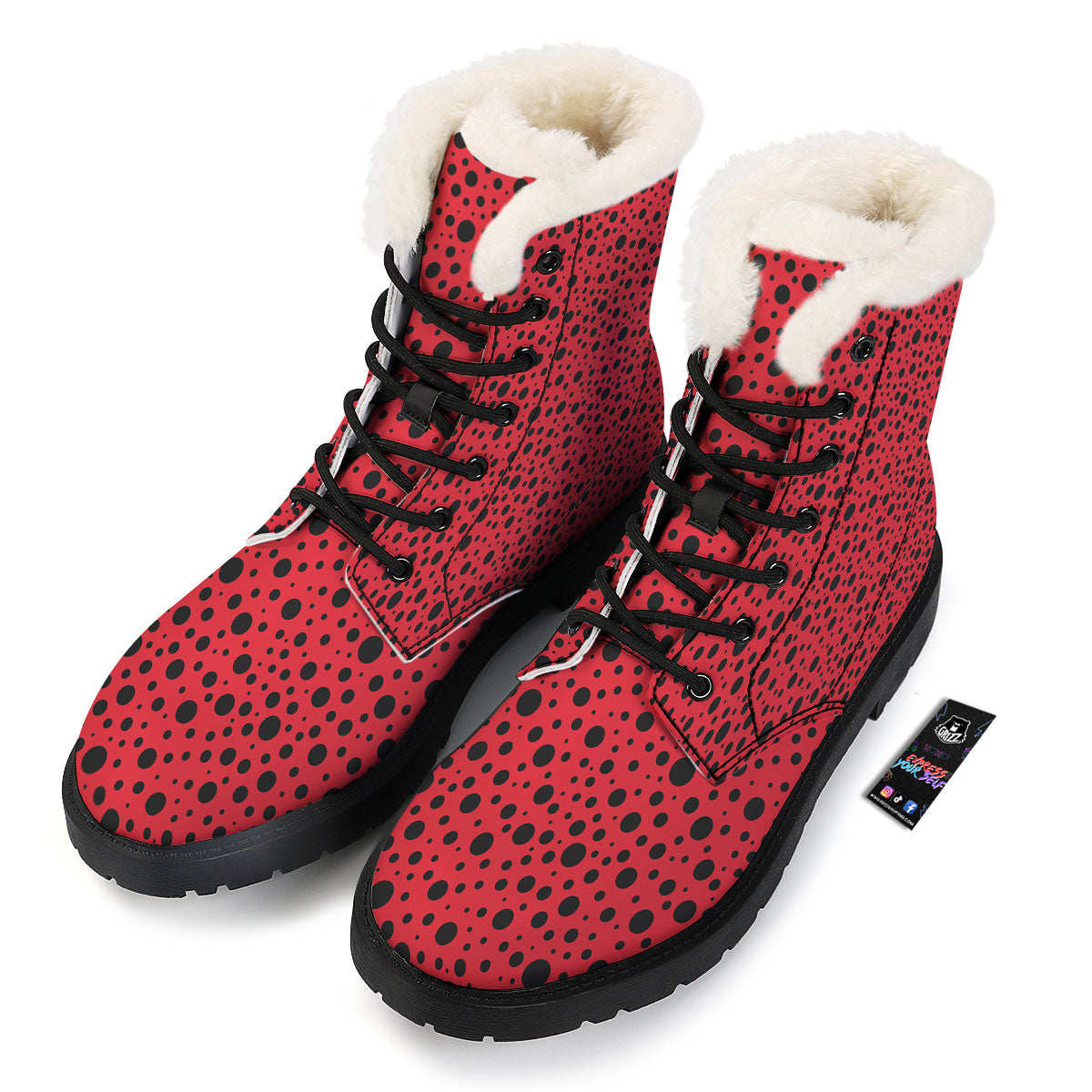 Ladybird Black Spots Print Pattern Winter Boots-grizzshop