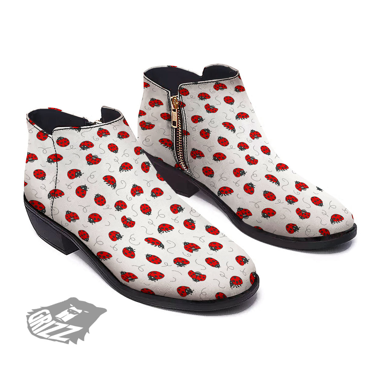 Ladybird Cartoon Print Pattern Ankle Boots-grizzshop