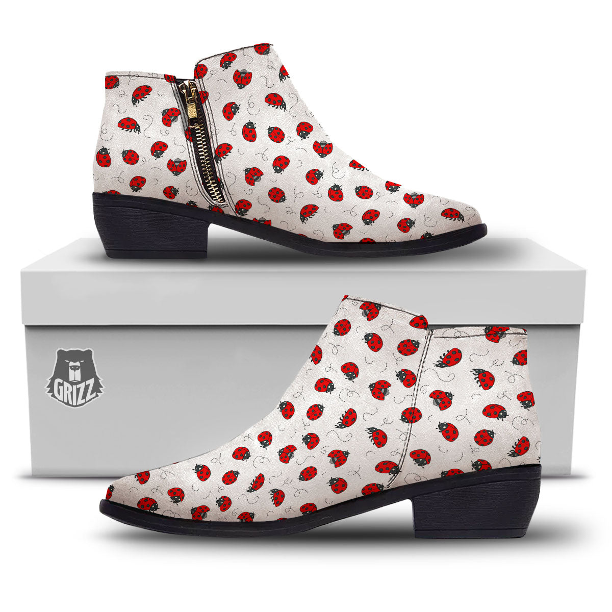 Ladybird Cartoon Print Pattern Ankle Boots-grizzshop
