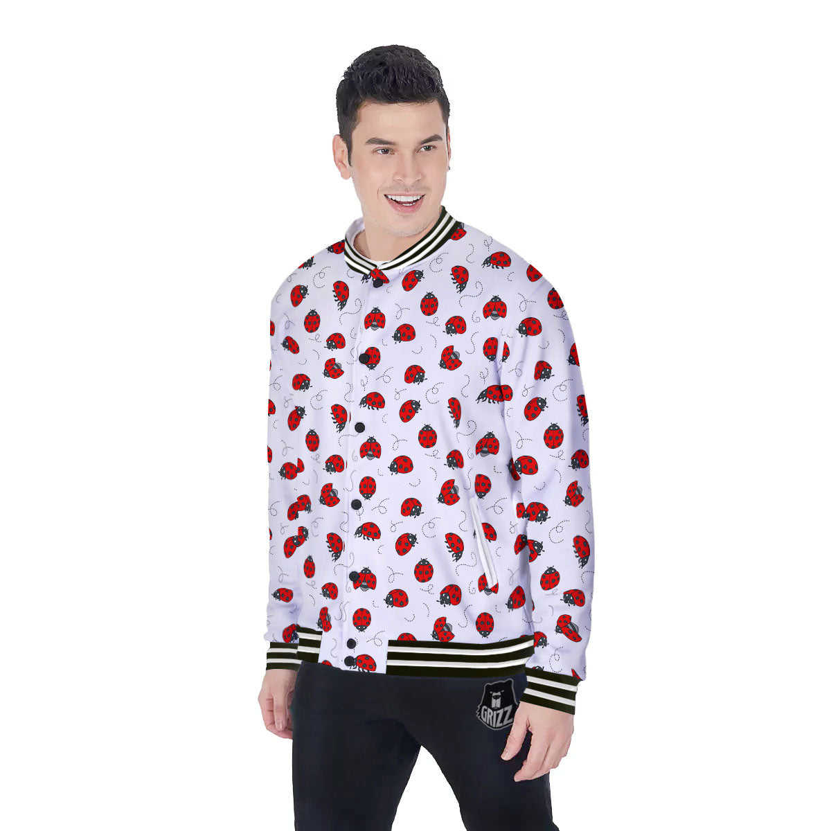 Ladybird Cartoon Print Pattern Baseball Jacket-grizzshop
