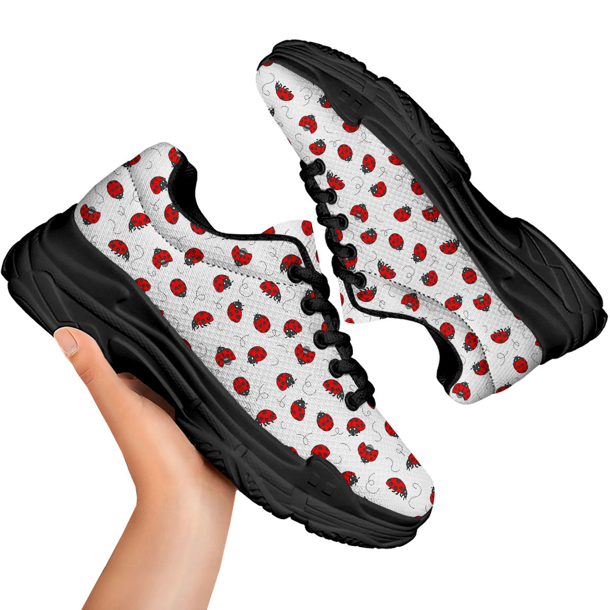 Ladybird Cartoon Print Pattern Black Chunky Shoes-grizzshop