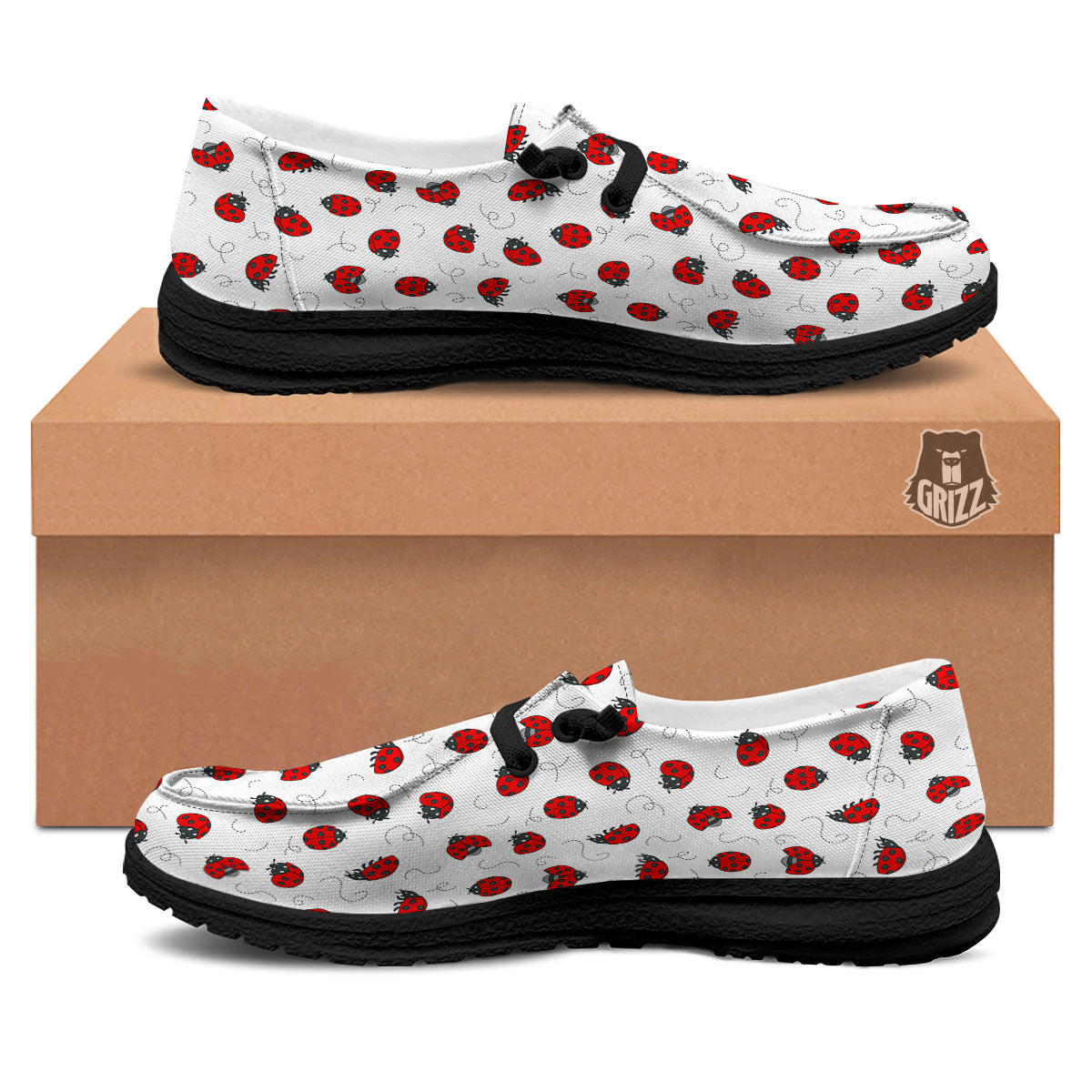 Ladybird Cartoon Print Pattern Black Loafers-grizzshop