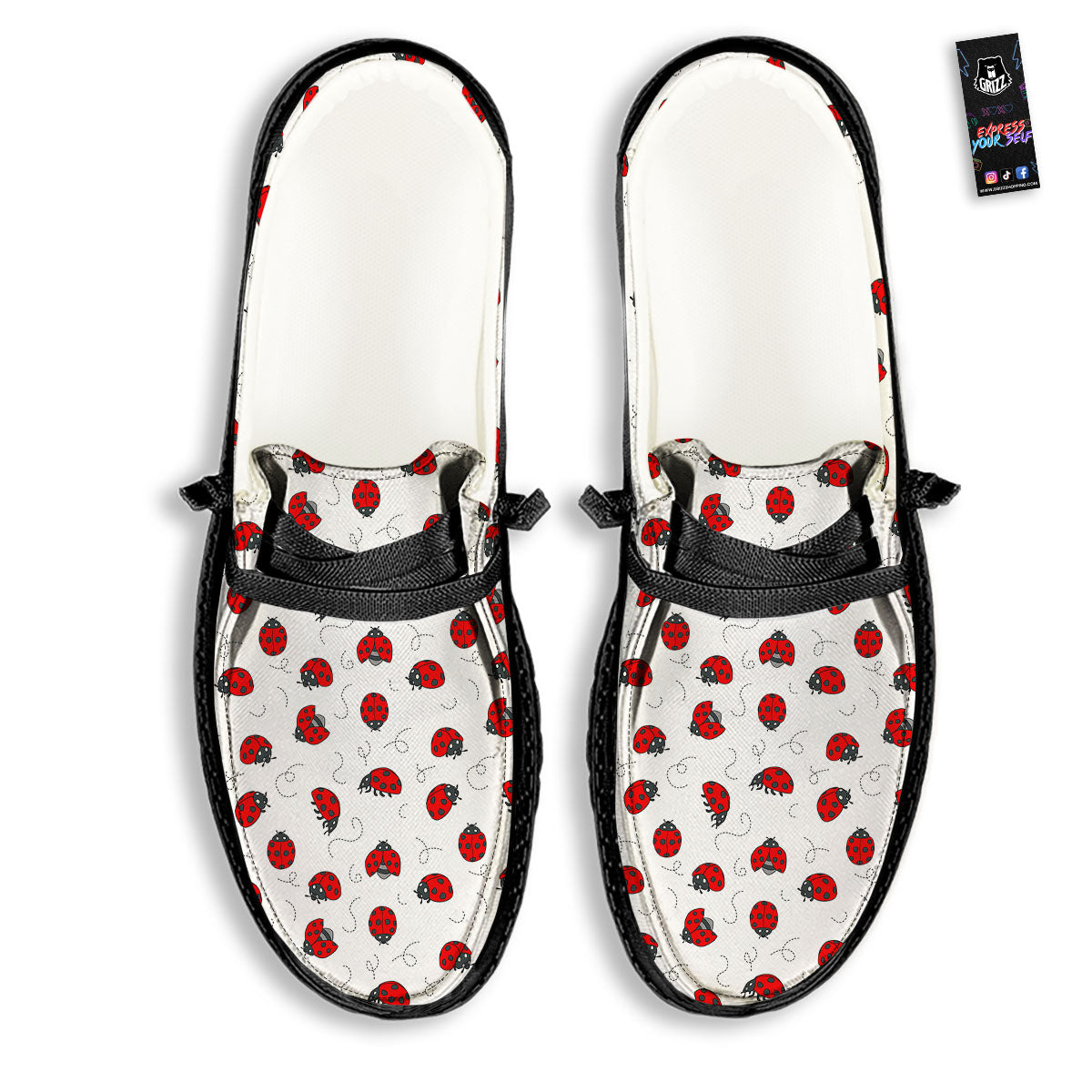 Ladybird Cartoon Print Pattern Black Loafers-grizzshop