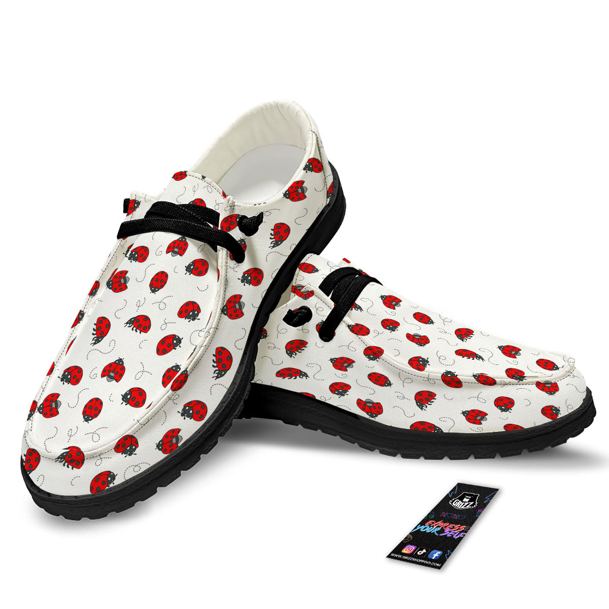 Ladybird Cartoon Print Pattern Black Loafers-grizzshop