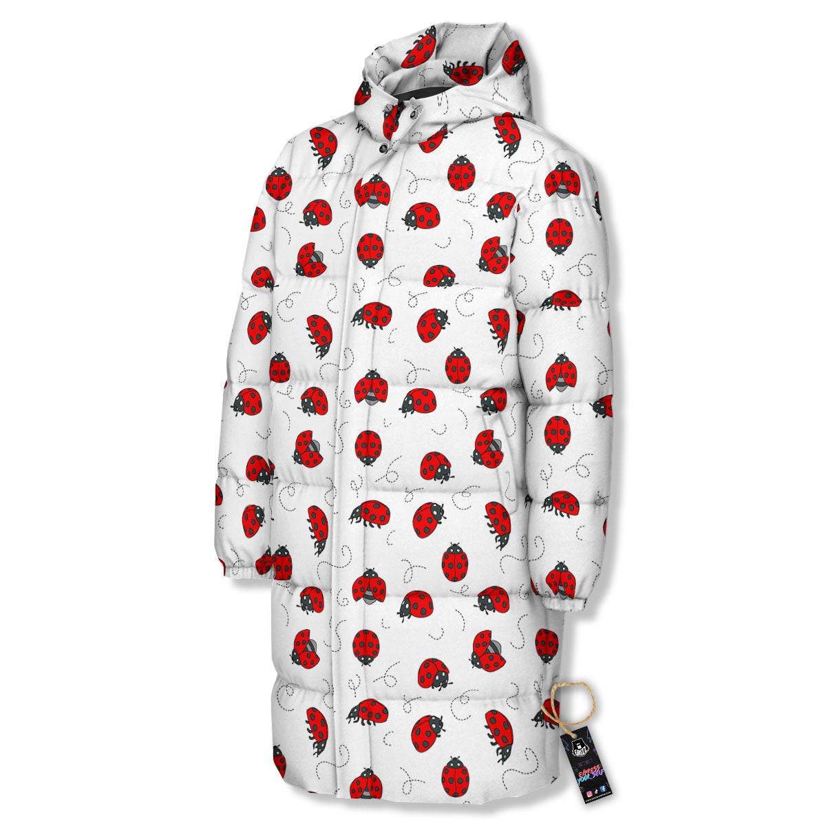 Ladybird Cartoon Print Pattern Long Down Jacket-grizzshop