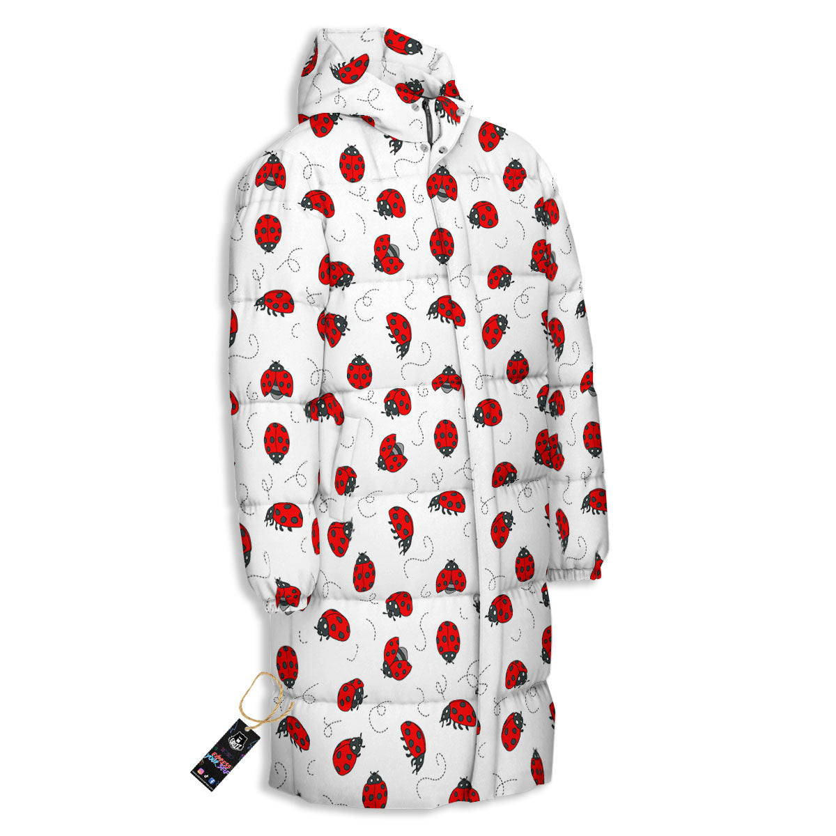 Ladybird Cartoon Print Pattern Long Down Jacket-grizzshop