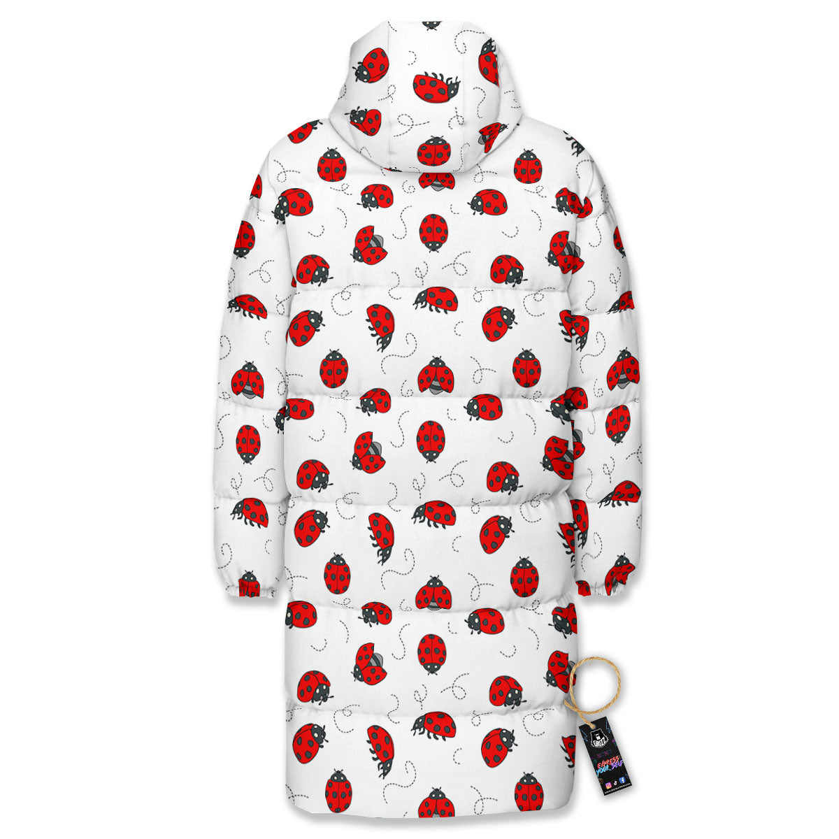 Ladybird Cartoon Print Pattern Long Down Jacket-grizzshop