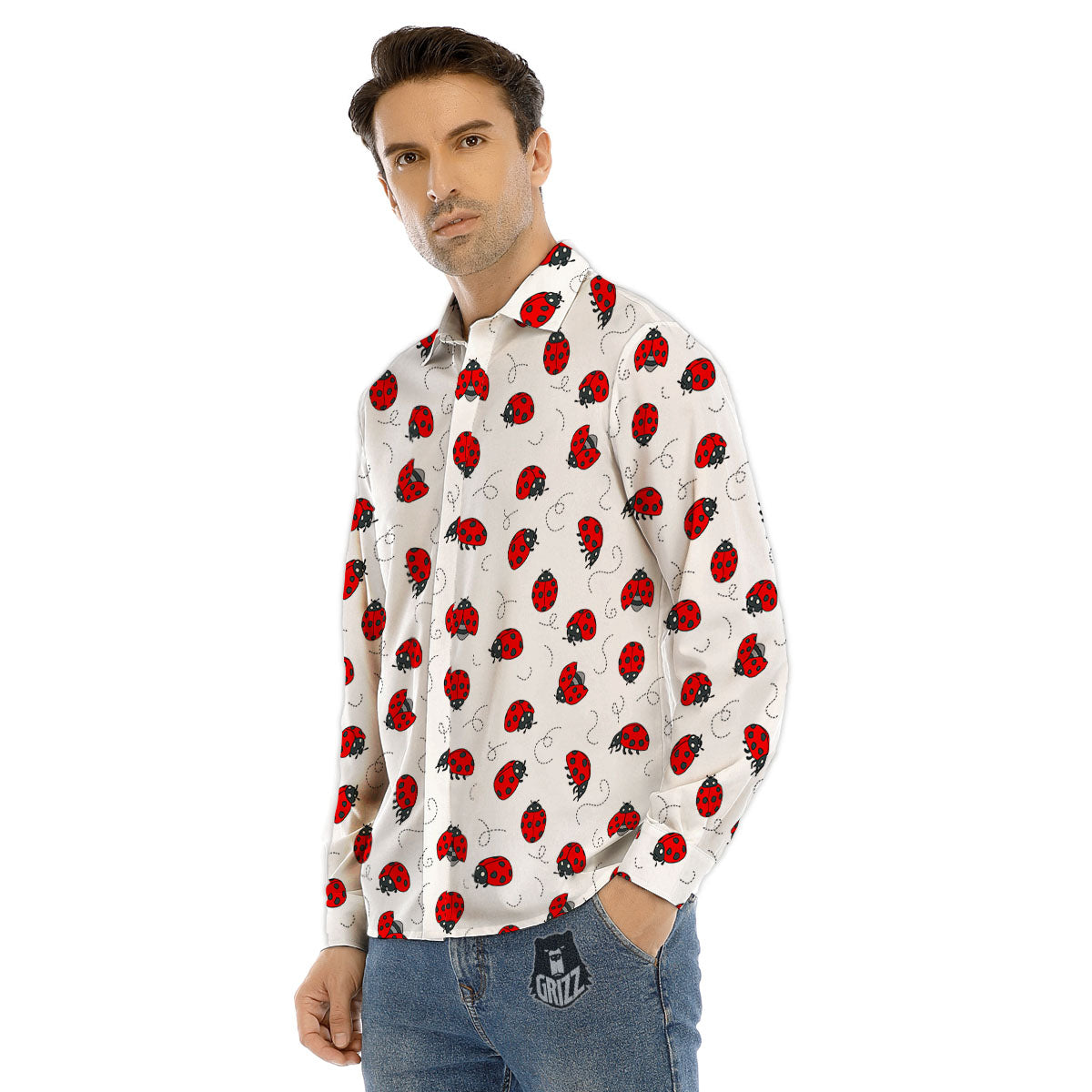 Ladybird Cartoon Print Pattern Men's Dress Shirts-grizzshop