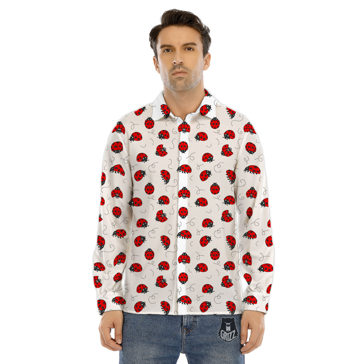 Ladybird Cartoon Print Pattern Men's Dress Shirts-grizzshop