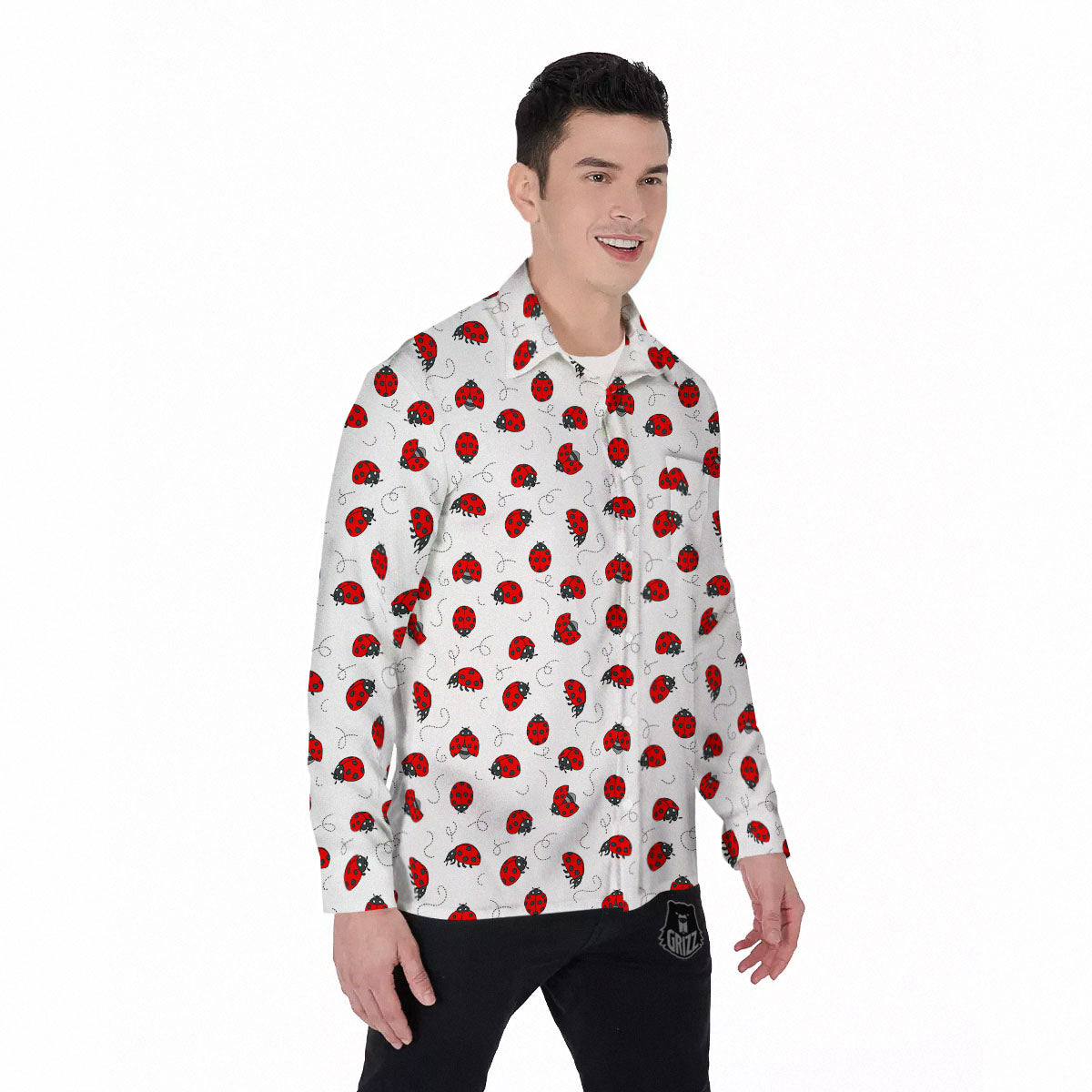 Ladybird Cartoon Print Pattern Men's Long Sleeve Shirts-grizzshop