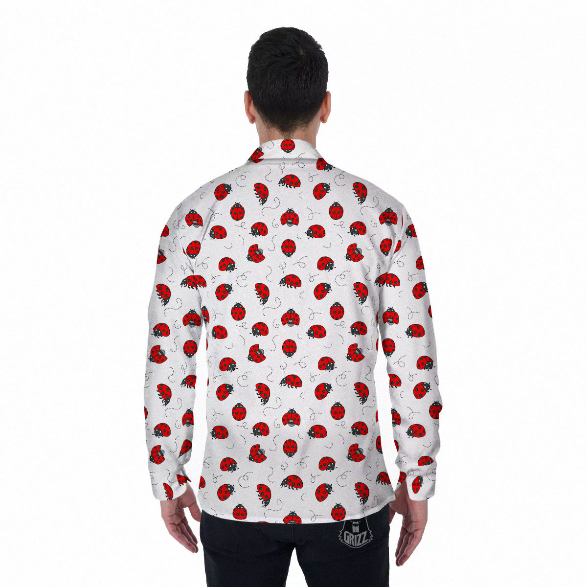 Ladybird Cartoon Print Pattern Men's Long Sleeve Shirts-grizzshop