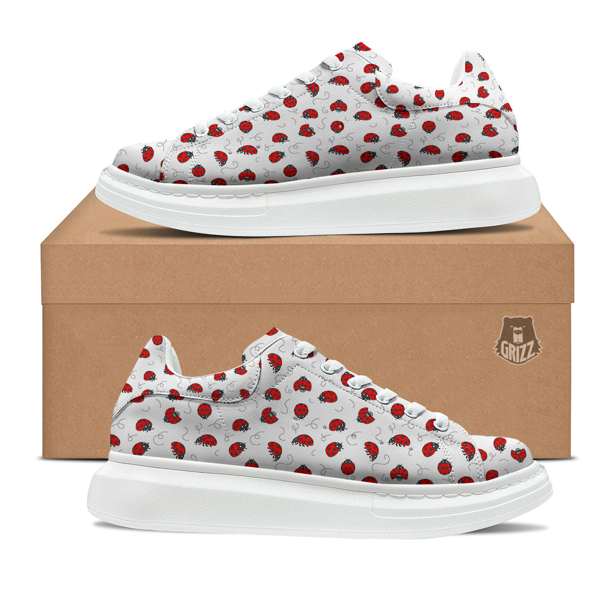 Ladybird Cartoon Print Pattern Platform Shoes-grizzshop