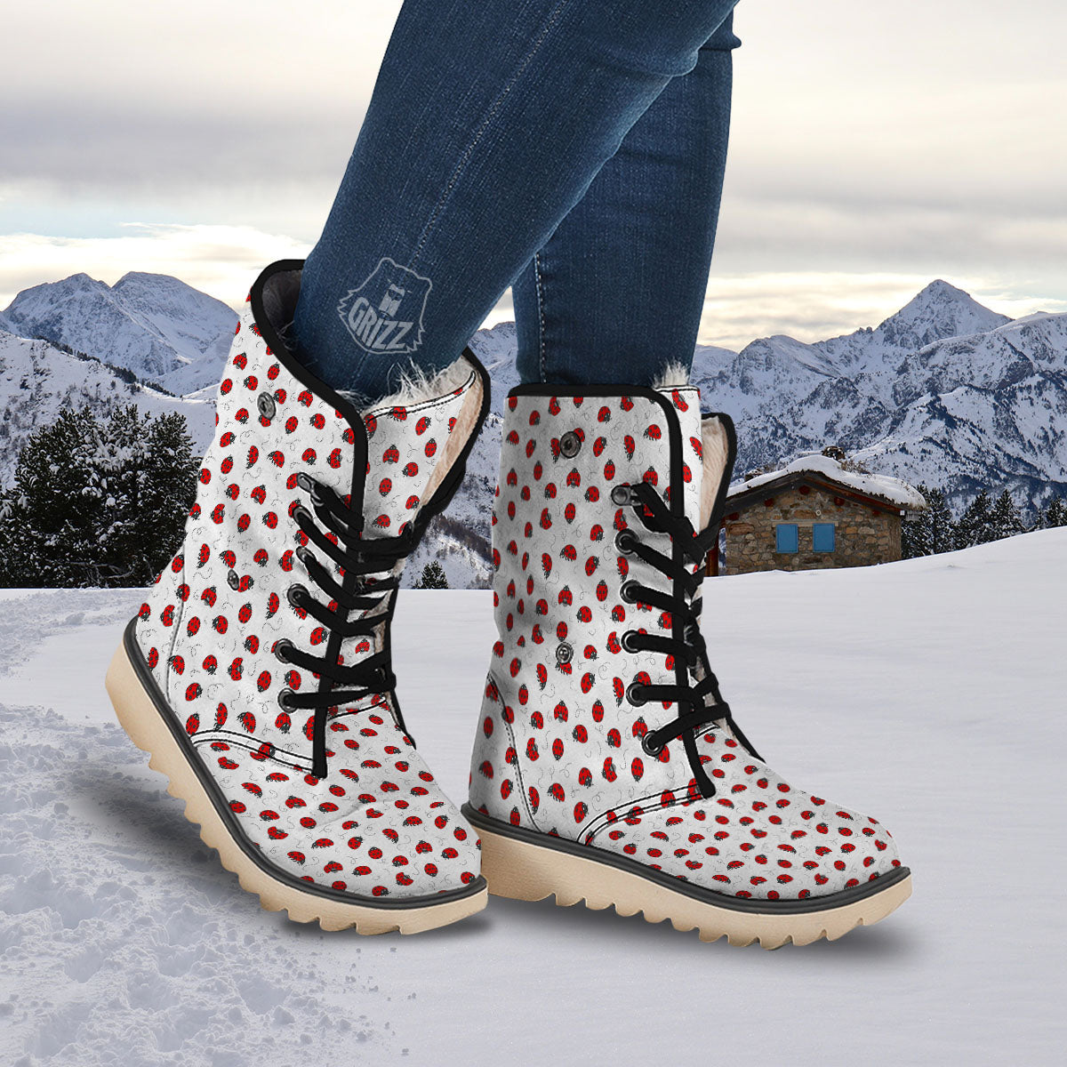 Ladybird Cartoon Print Pattern Snow Boots-grizzshop