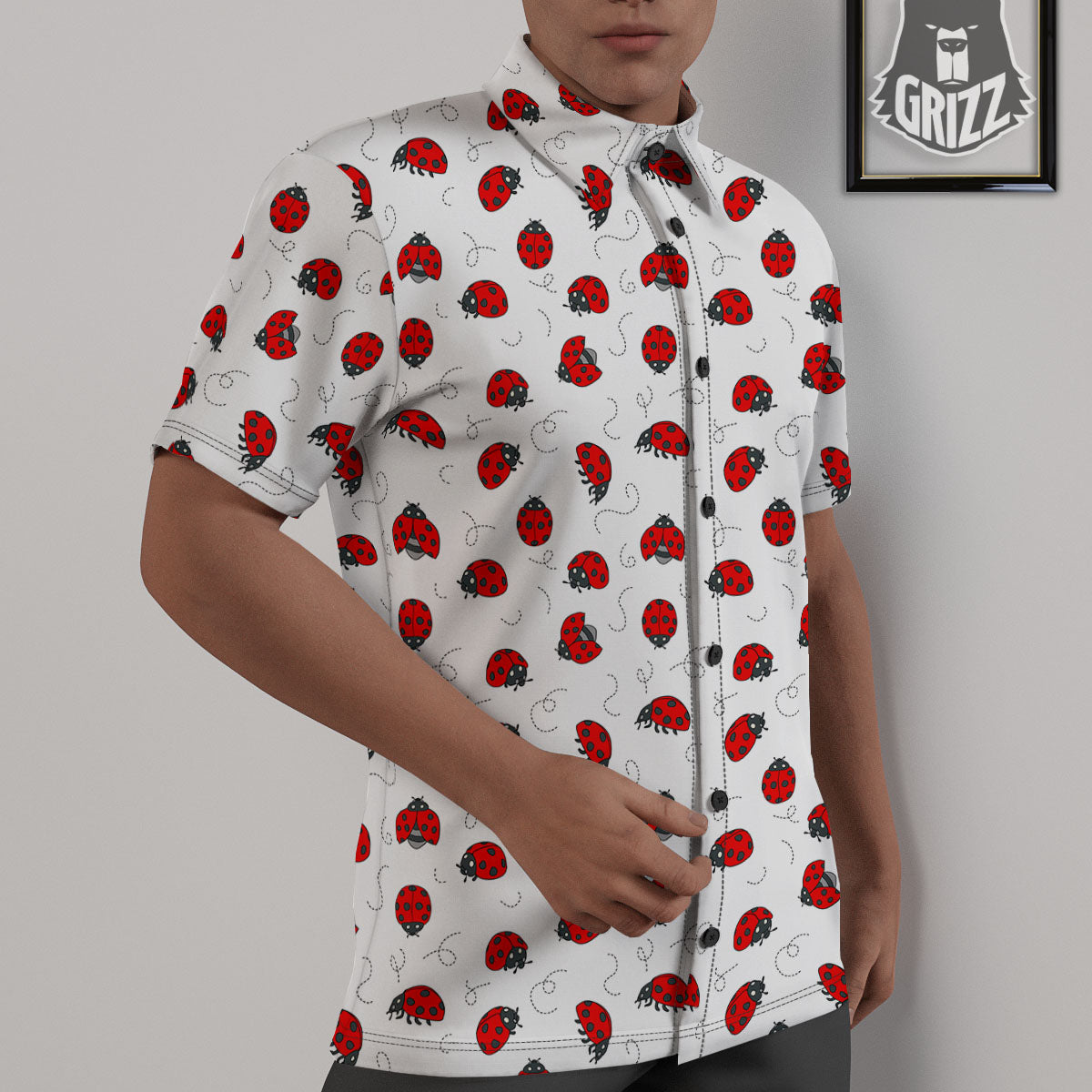 Ladybird Cartoon Print Pattern Untucked Shirts-grizzshop