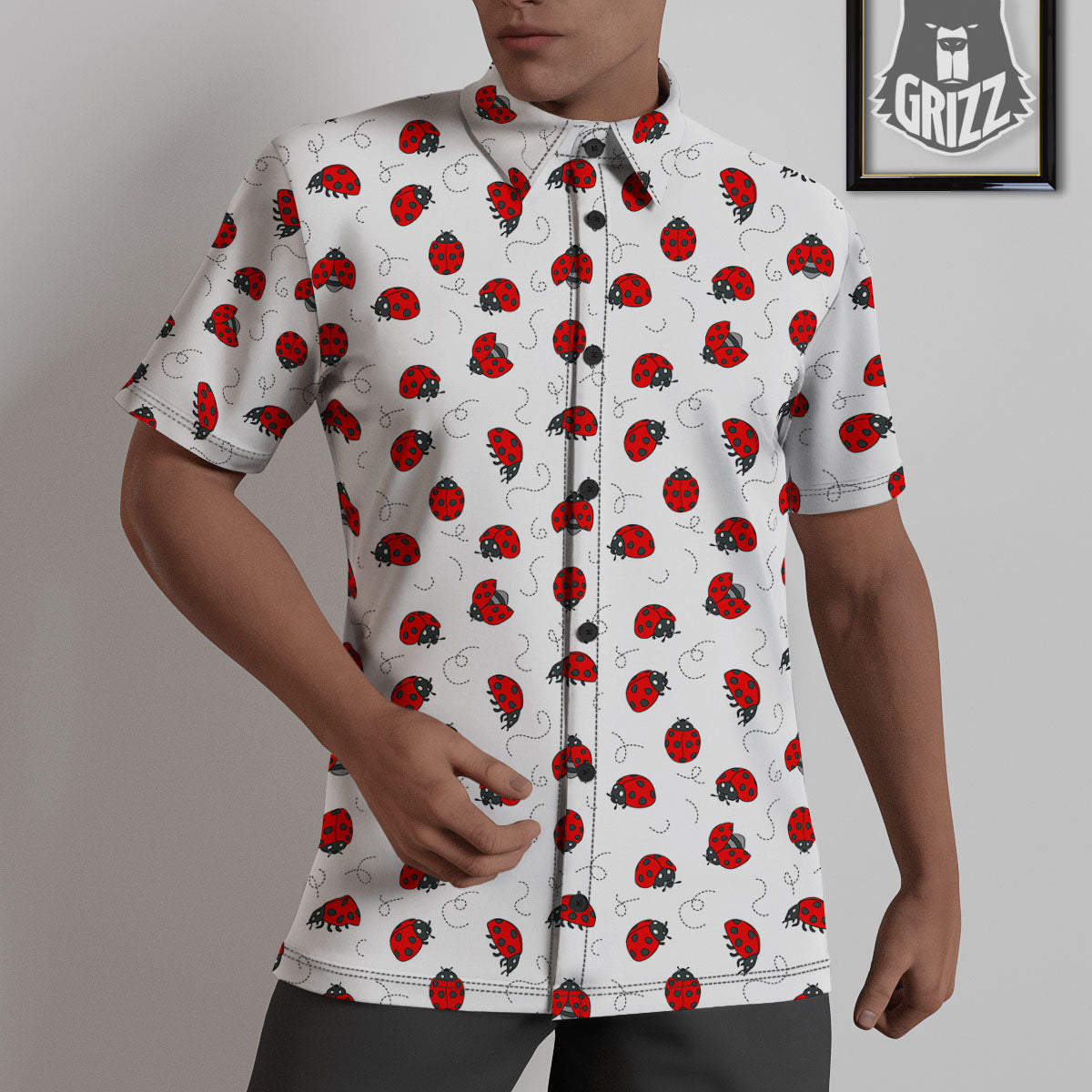 Ladybird Cartoon Print Pattern Untucked Shirts-grizzshop