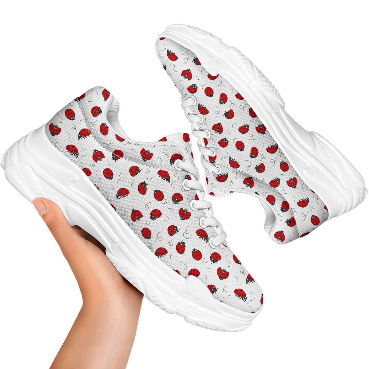 Ladybird Cartoon Print Pattern White Chunky Shoes-grizzshop