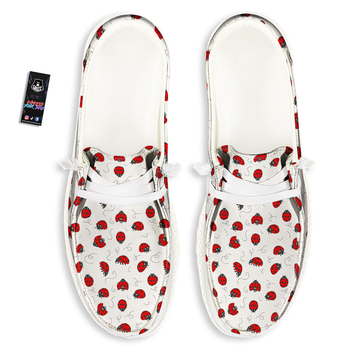 Ladybird Cartoon Print Pattern White Loafers-grizzshop