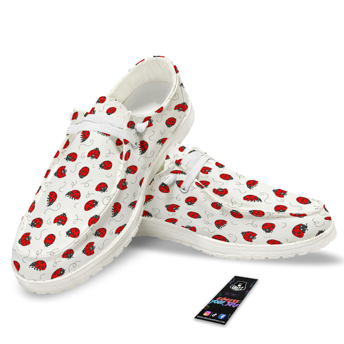 Ladybird Cartoon Print Pattern White Loafers-grizzshop
