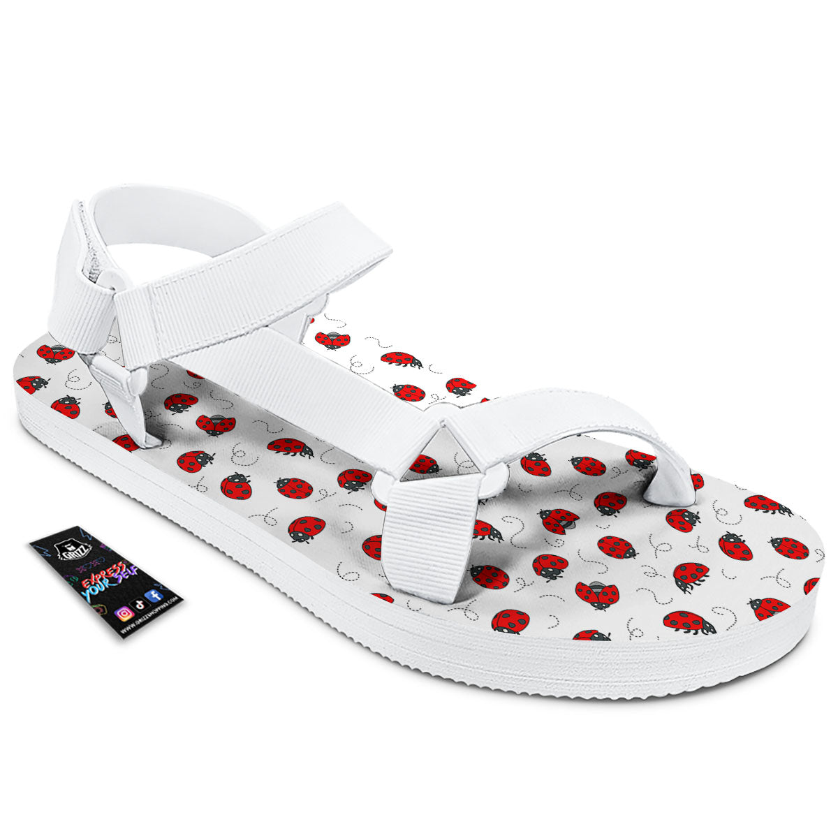 Ladybird Cartoon Print Pattern White Open Toe Sandals-grizzshop