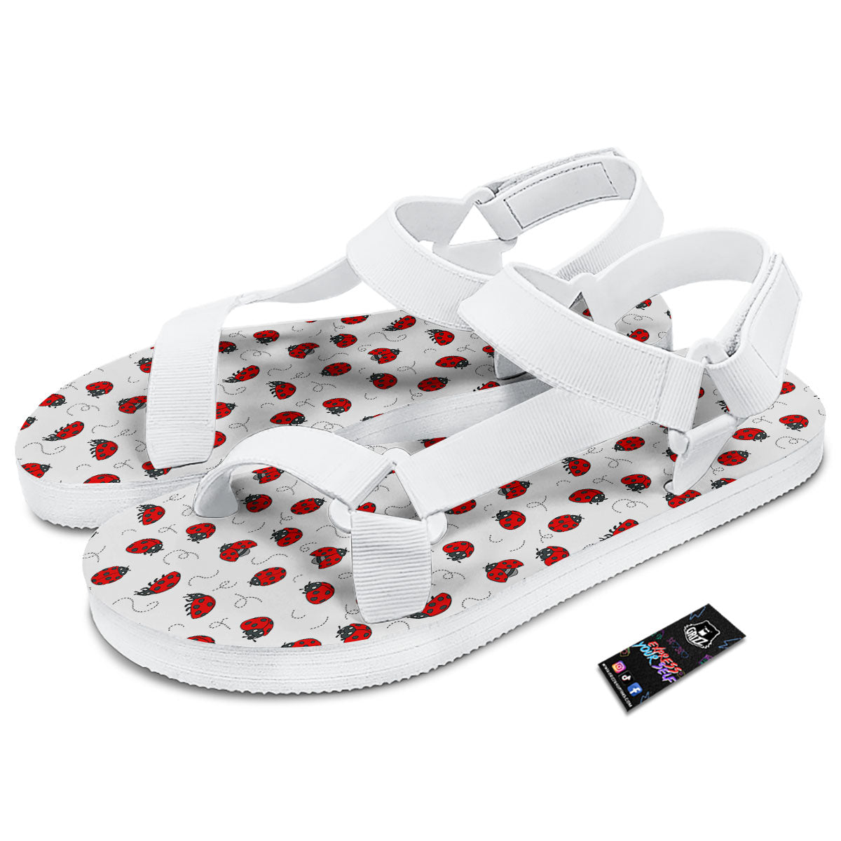 Ladybird Cartoon Print Pattern White Open Toe Sandals-grizzshop