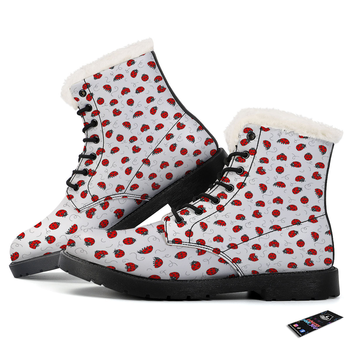 Ladybird Cartoon Print Pattern Winter Boots-grizzshop