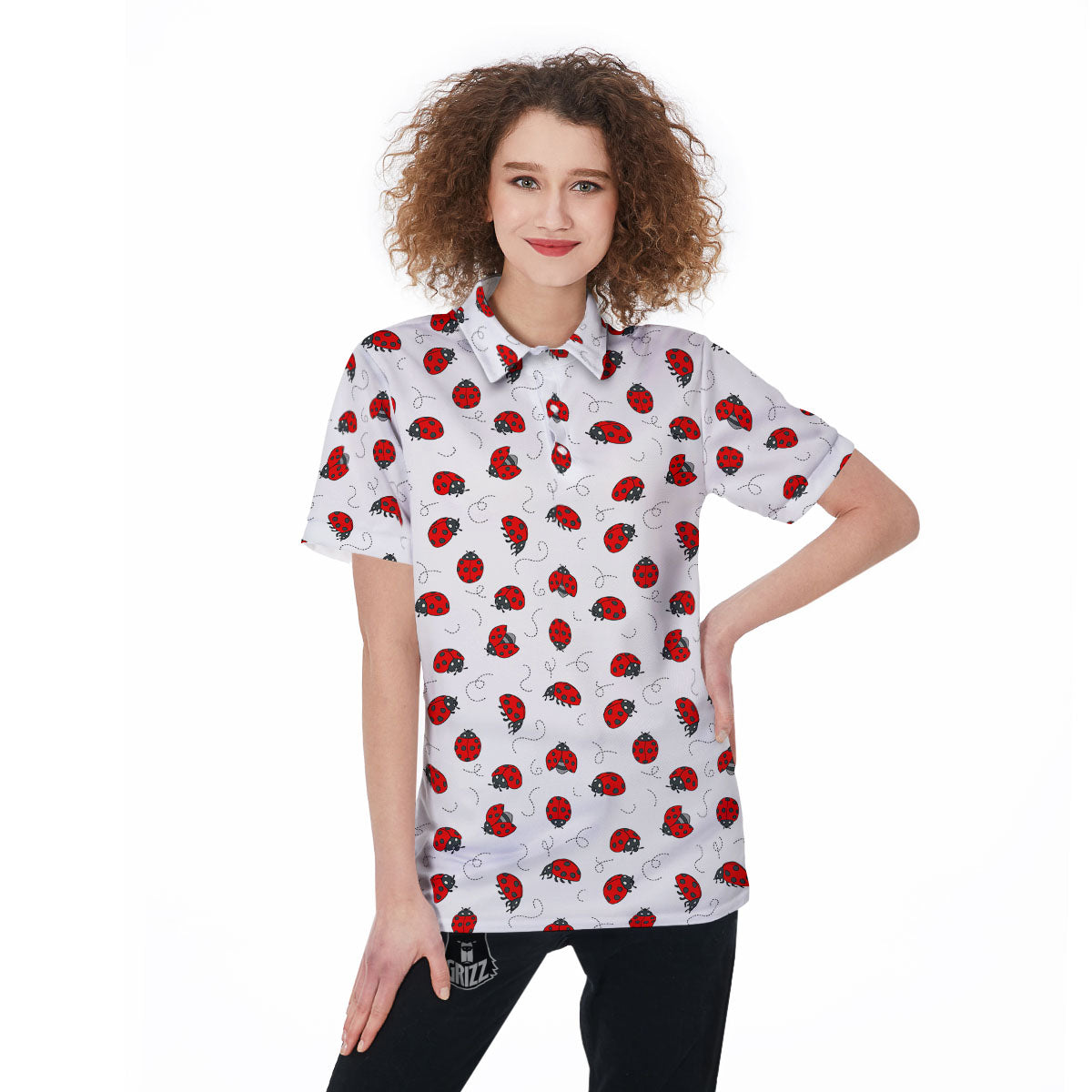 Ladybird Cartoon Print Pattern Women's Golf Shirts-grizzshop