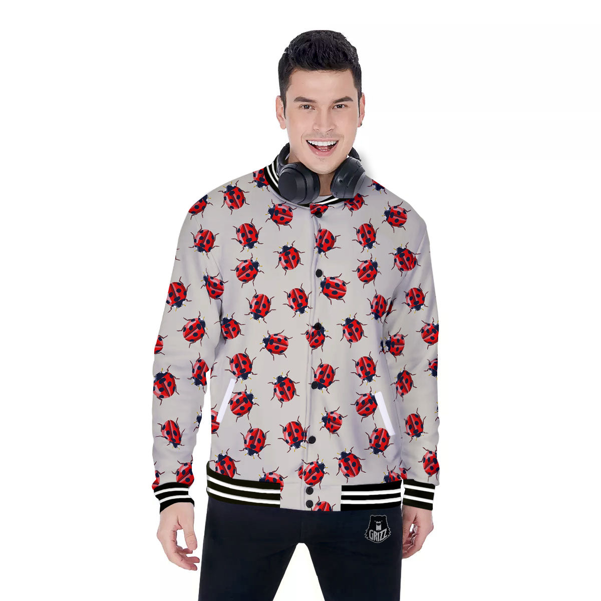 Ladybird Little Print Pattern Baseball Jacket-grizzshop