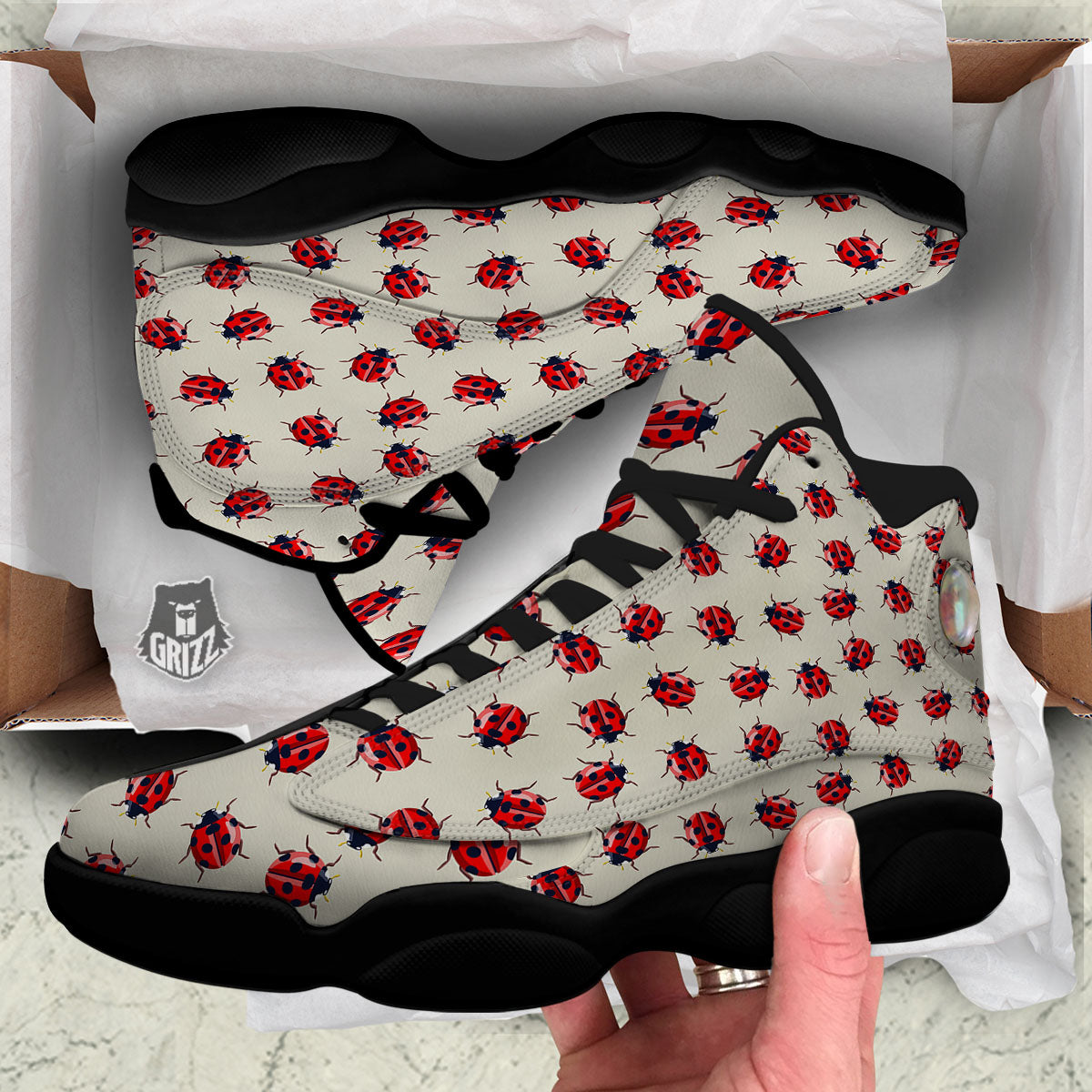 Ladybird Little Print Pattern Black Basketball Shoes-grizzshop