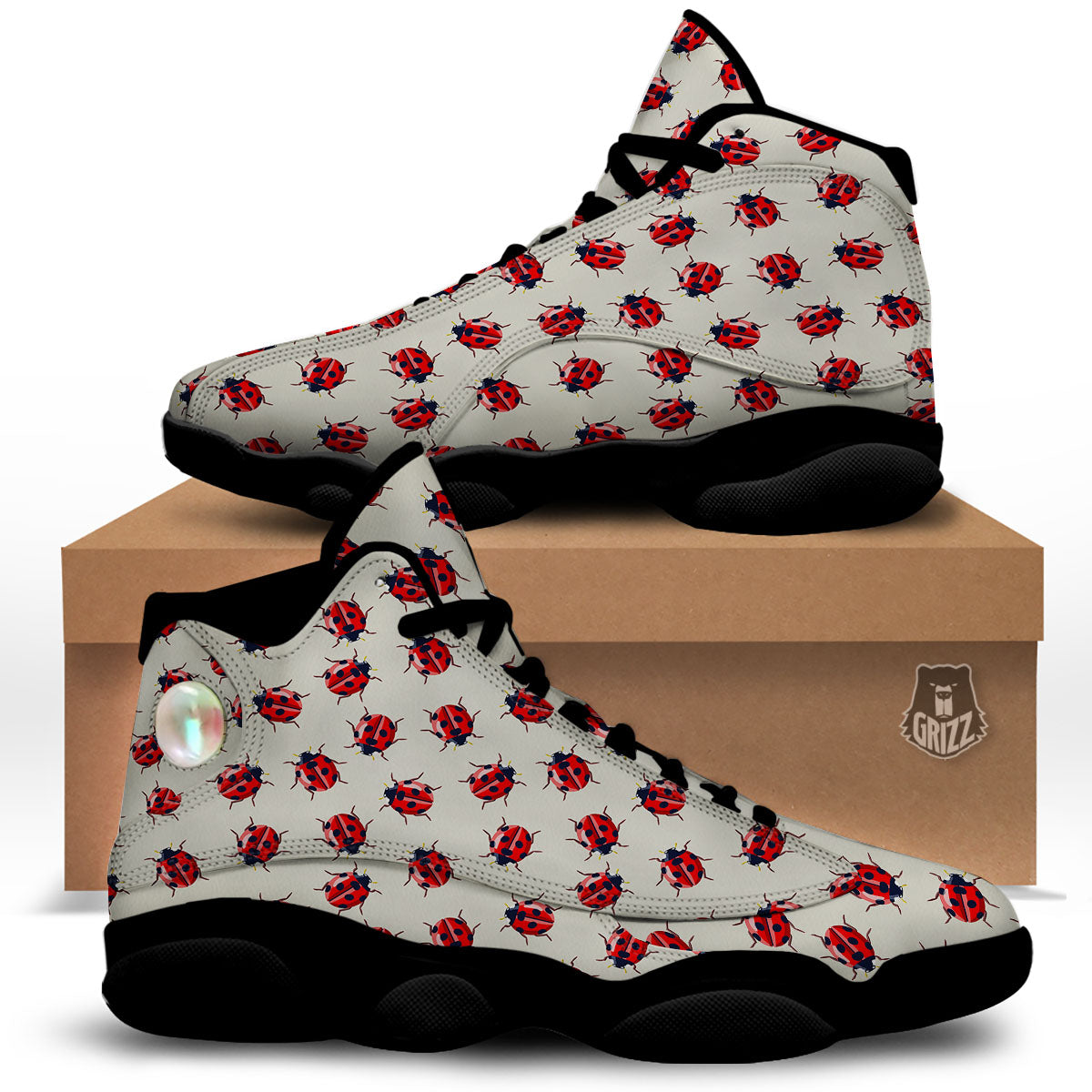 Ladybird Little Print Pattern Black Basketball Shoes-grizzshop