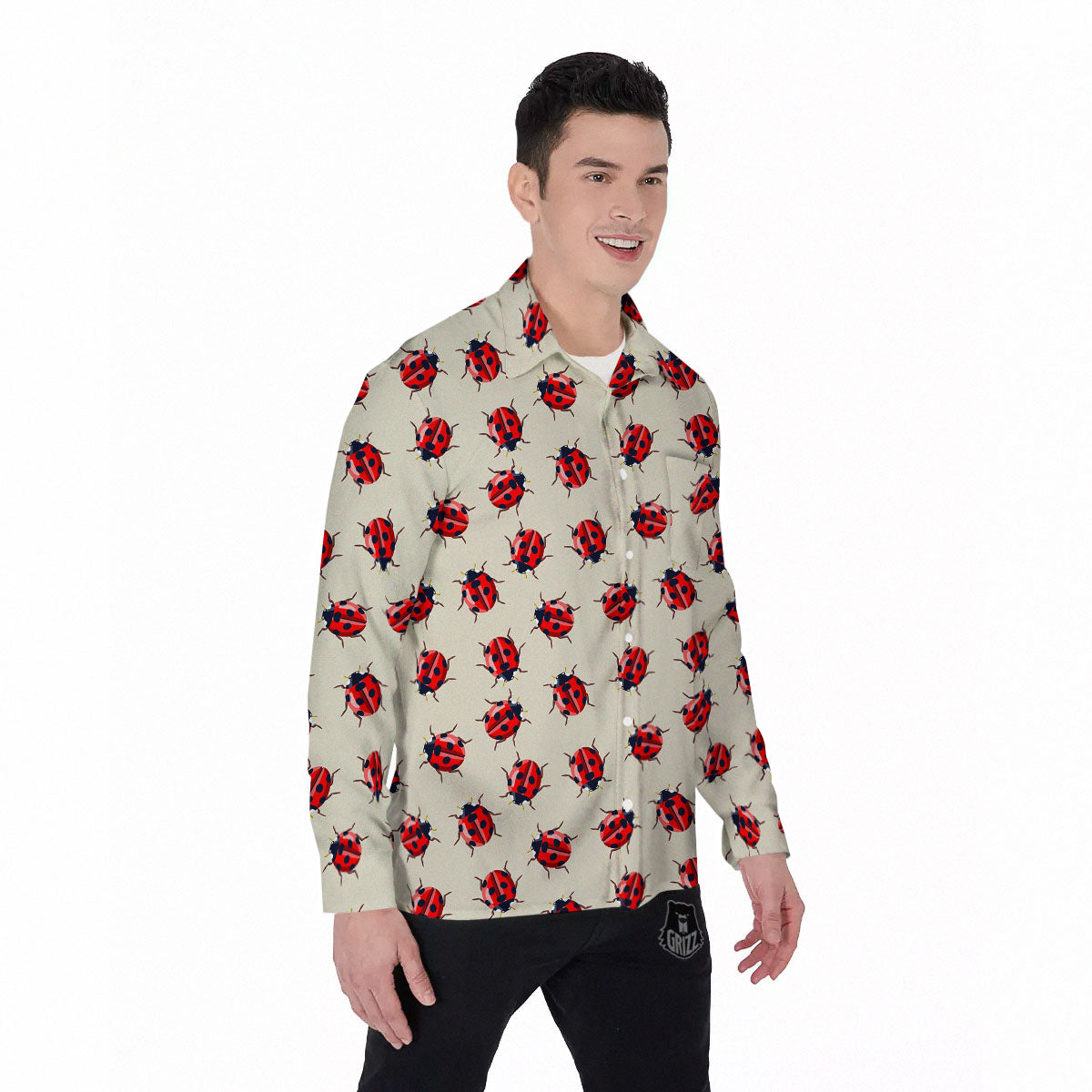 Ladybird Little Print Pattern Men's Long Sleeve Shirts-grizzshop