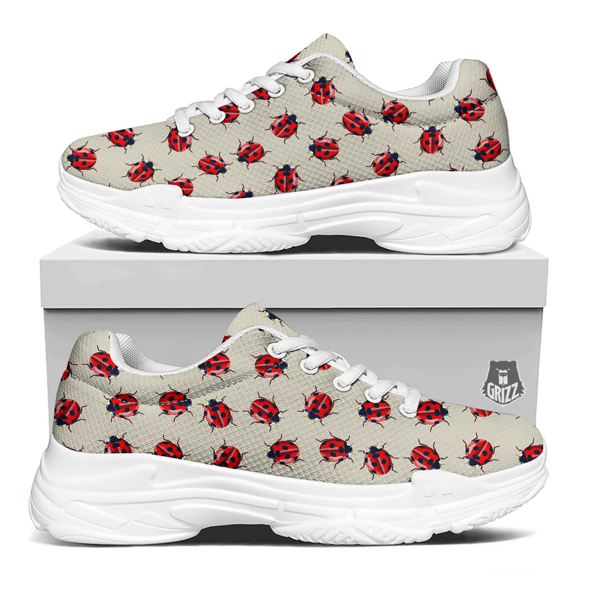 Ladybird Little Print Pattern White Chunky Shoes-grizzshop
