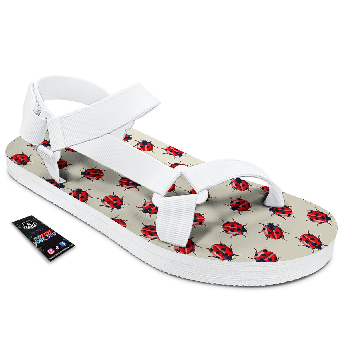 Ladybird Little Print Pattern White Open Toe Sandals-grizzshop