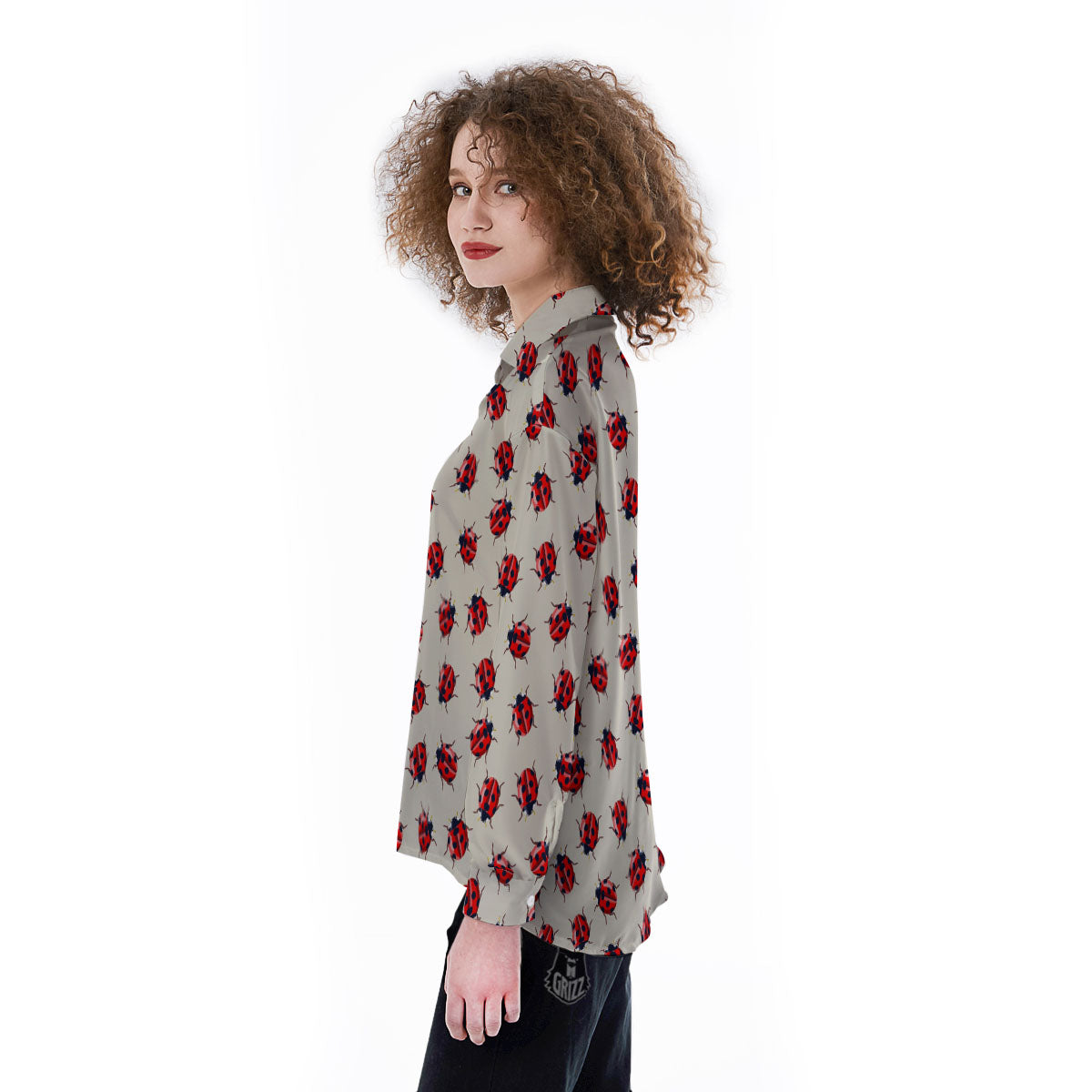 Ladybird Little Print Pattern Women's Long Sleeve Shirts-grizzshop