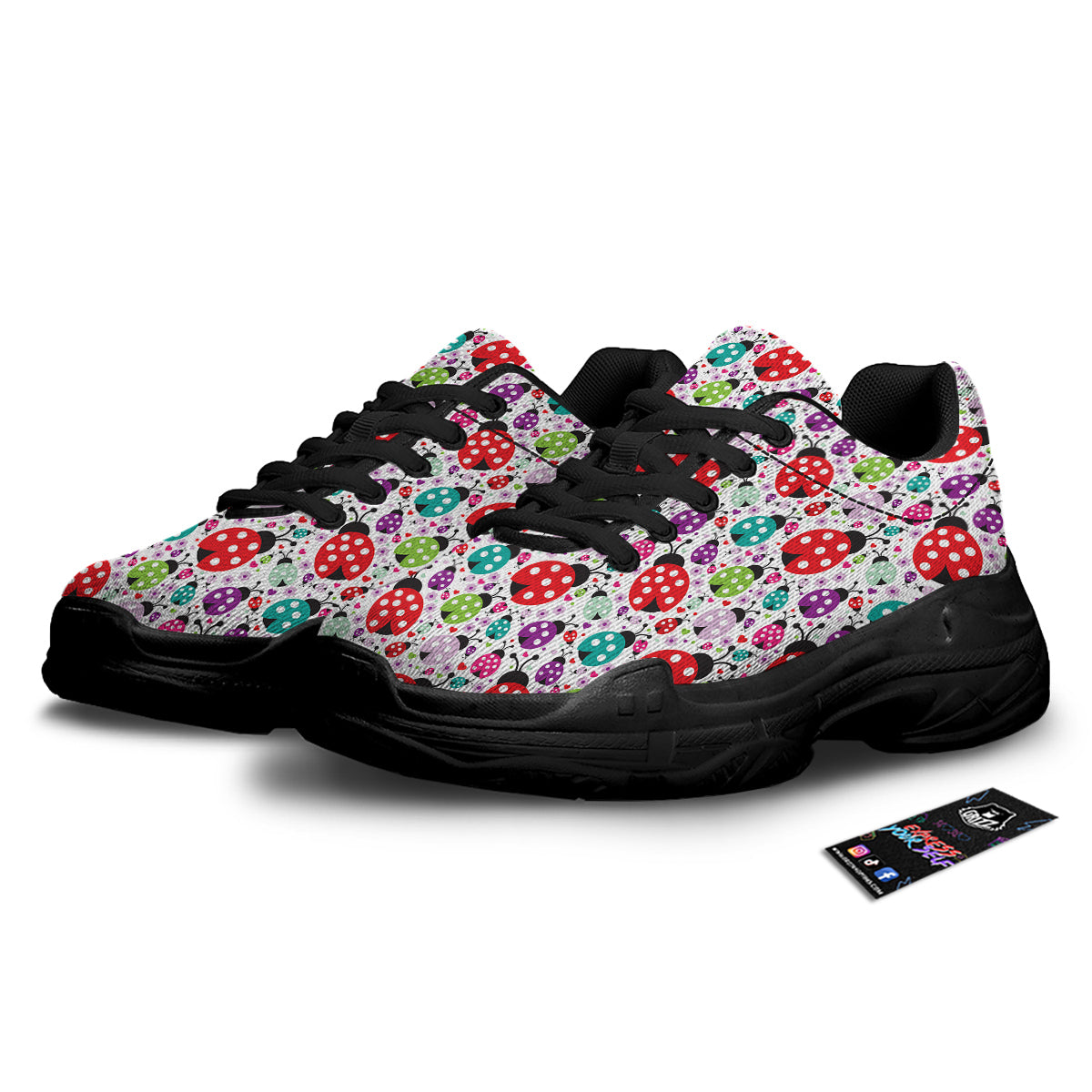 Ladybug Cute Print Pattern Black Chunky Shoes-grizzshop