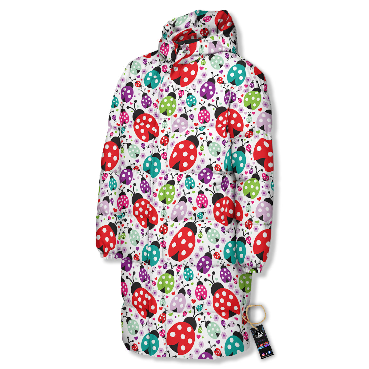 Ladybug Cute Print Pattern Long Down Jacket-grizzshop