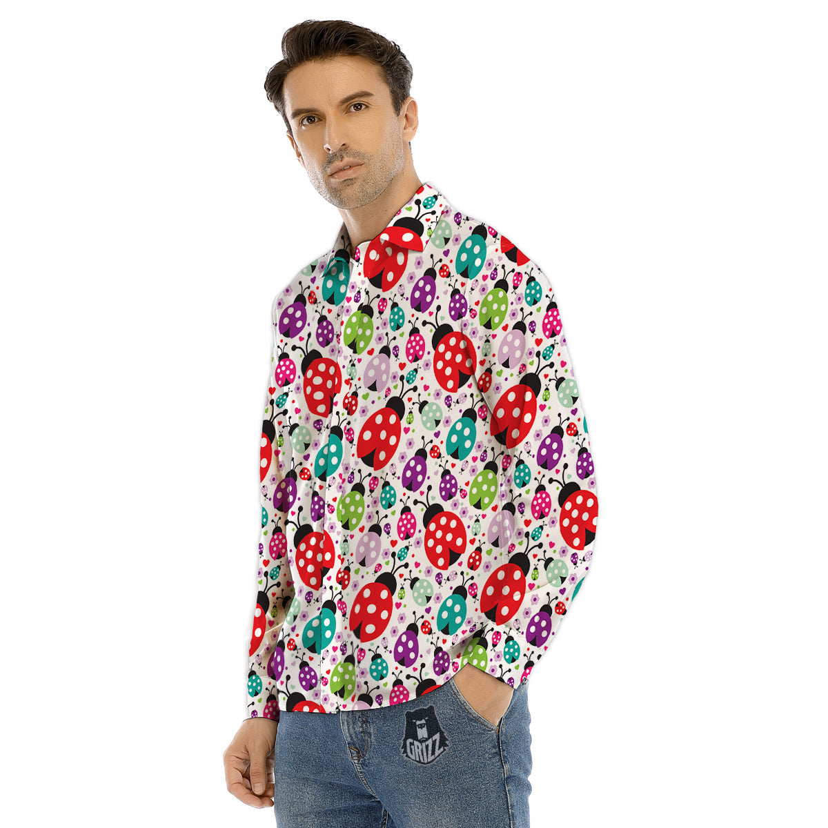 Ladybug Cute Print Pattern Men's Dress Shirts-grizzshop