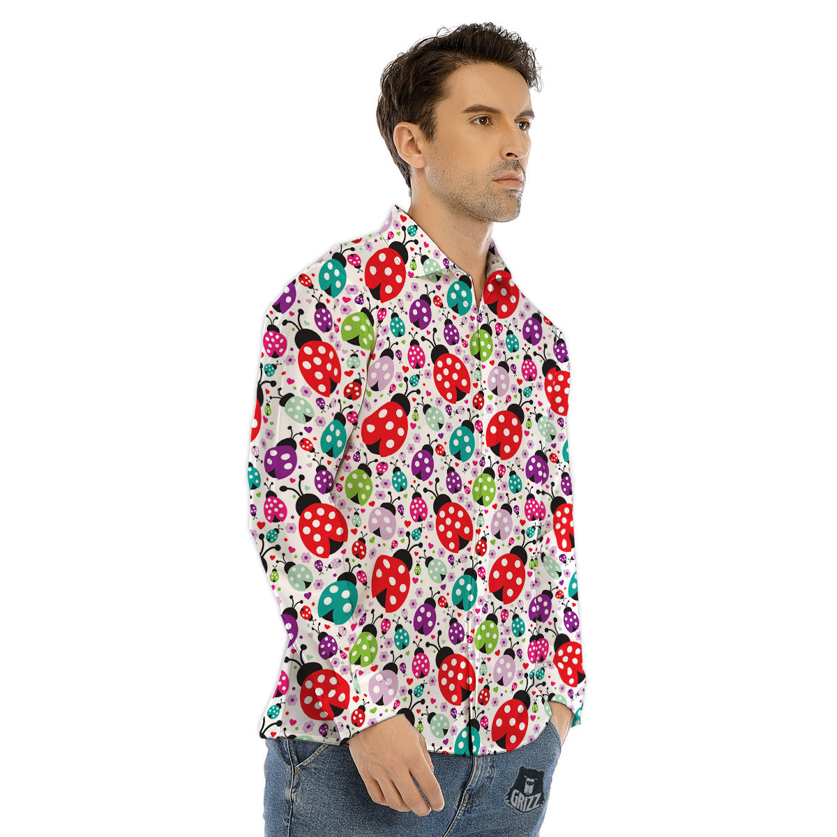 Ladybug Cute Print Pattern Men's Dress Shirts-grizzshop