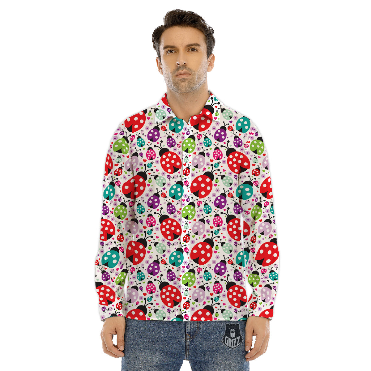 Ladybug Cute Print Pattern Men's Dress Shirts-grizzshop