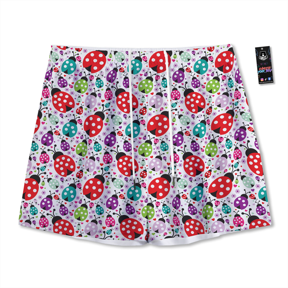 Ladybug Cute Print Pattern Mesh Shorts-grizzshop