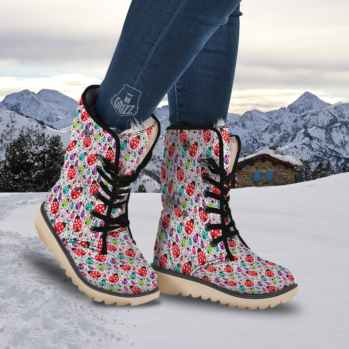 Ladybug Cute Print Pattern Snow Boots-grizzshop
