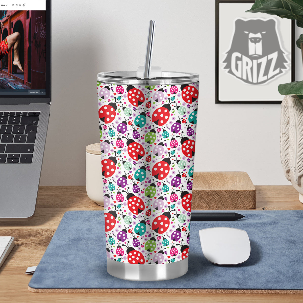 Ladybug Cute Print Pattern Tumbler-grizzshop