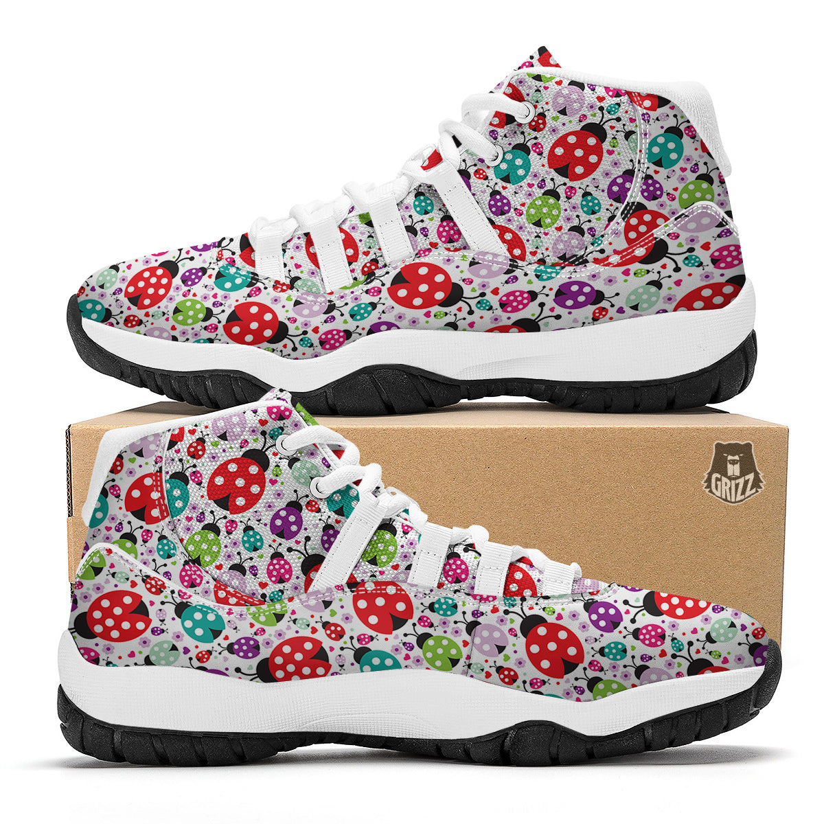 Ladybug Cute Print Pattern White Bball Shoes-grizzshop