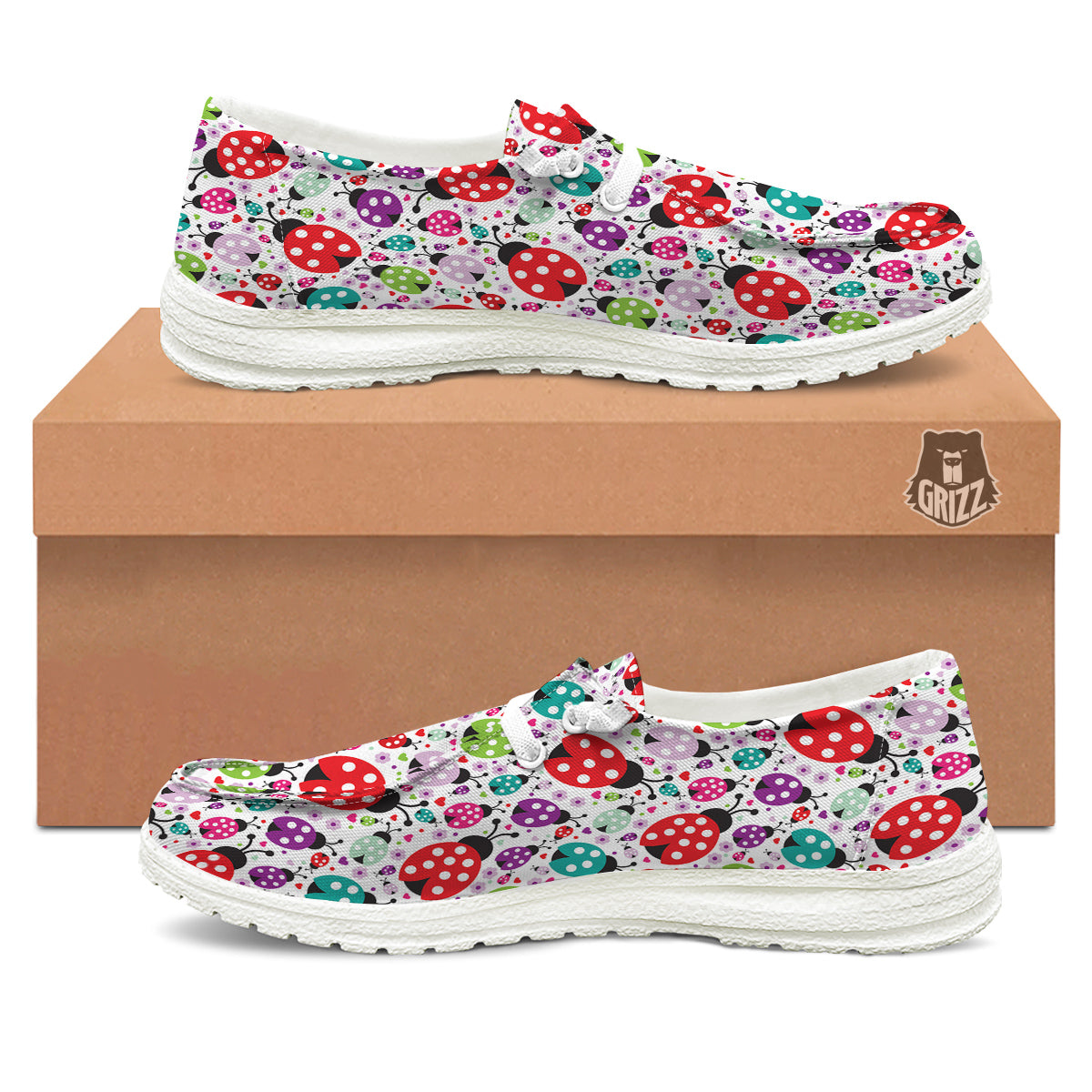 Ladybug Cute Print Pattern White Loafers-grizzshop