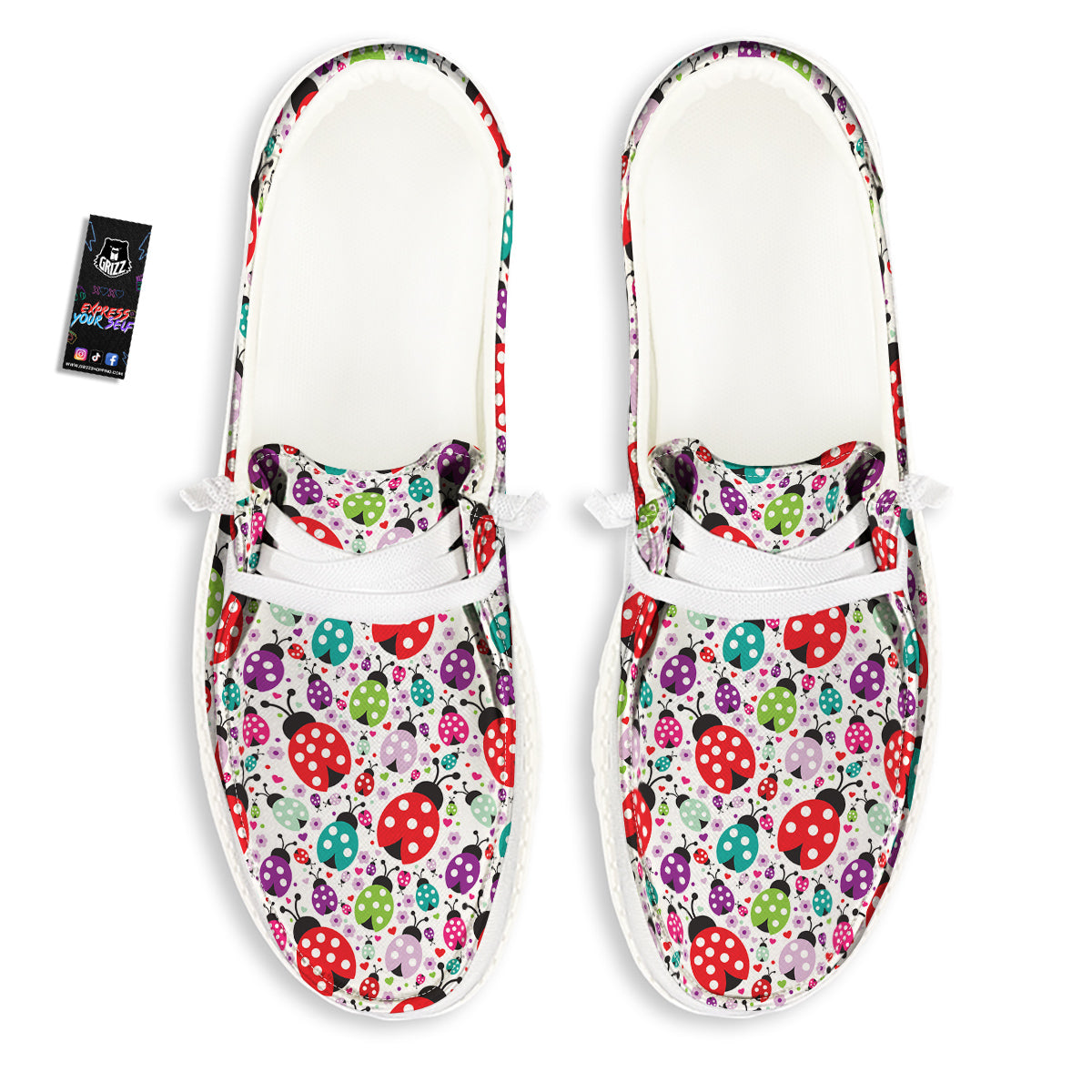Ladybug Cute Print Pattern White Loafers-grizzshop