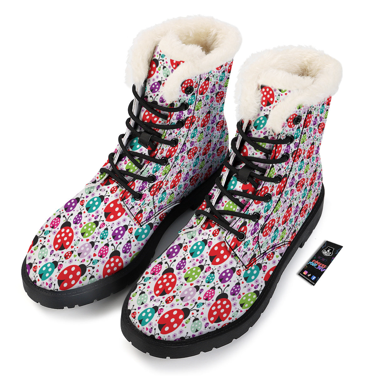 Ladybug Cute Print Pattern Winter Boots-grizzshop
