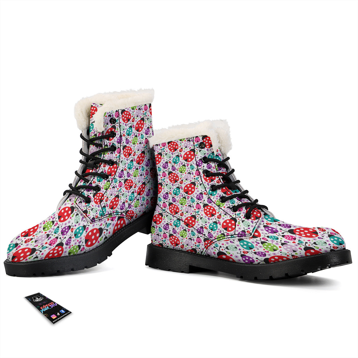 Ladybug Cute Print Pattern Winter Boots-grizzshop