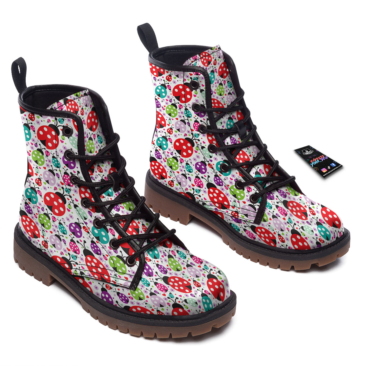 Ladybug Cute Print Pattern Work Boots-grizzshop