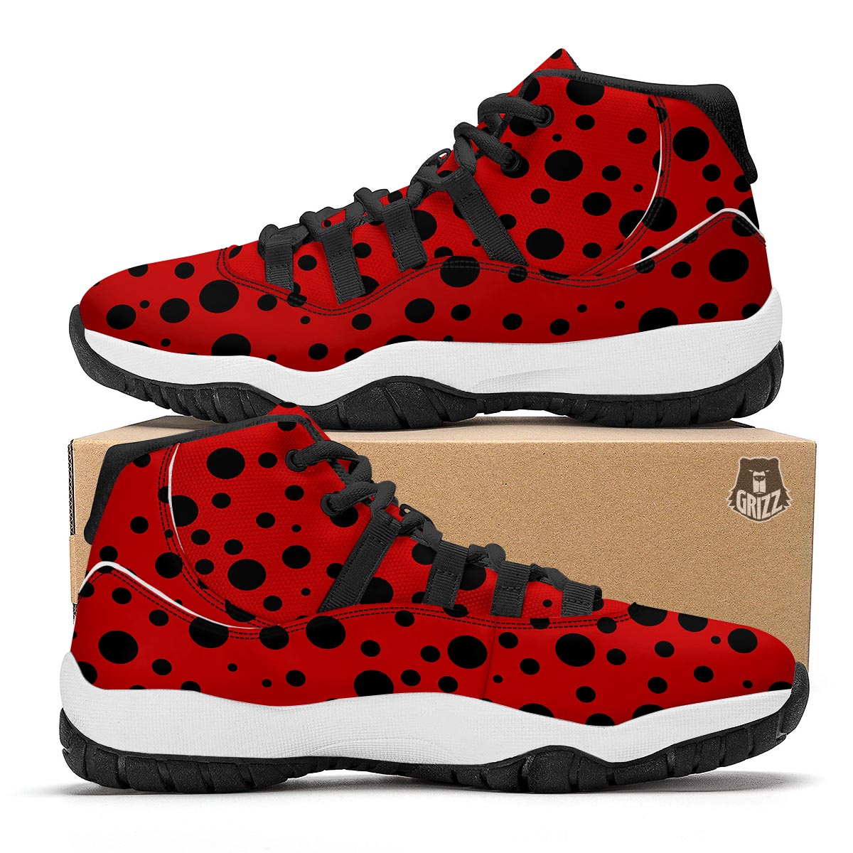 Ladybug Pattern Print Black Bball Shoes-grizzshop